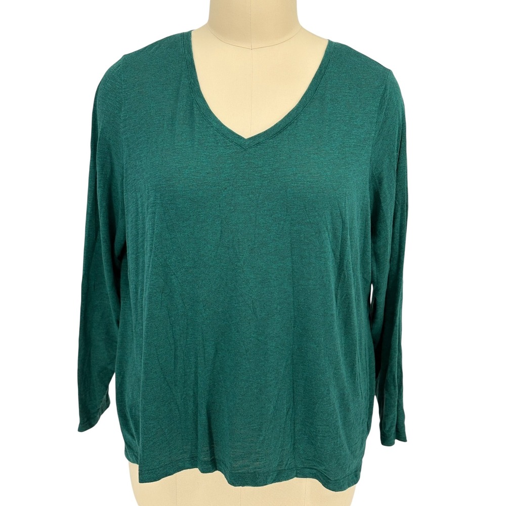 Sonoma Everyday Tee Green V-Neck Long Sleeve Slub Knit Top 2X